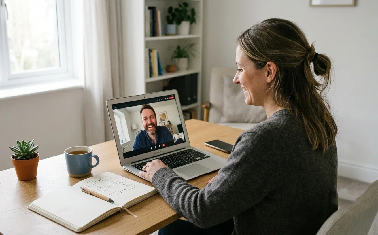 A friendly video call reviewing a business process